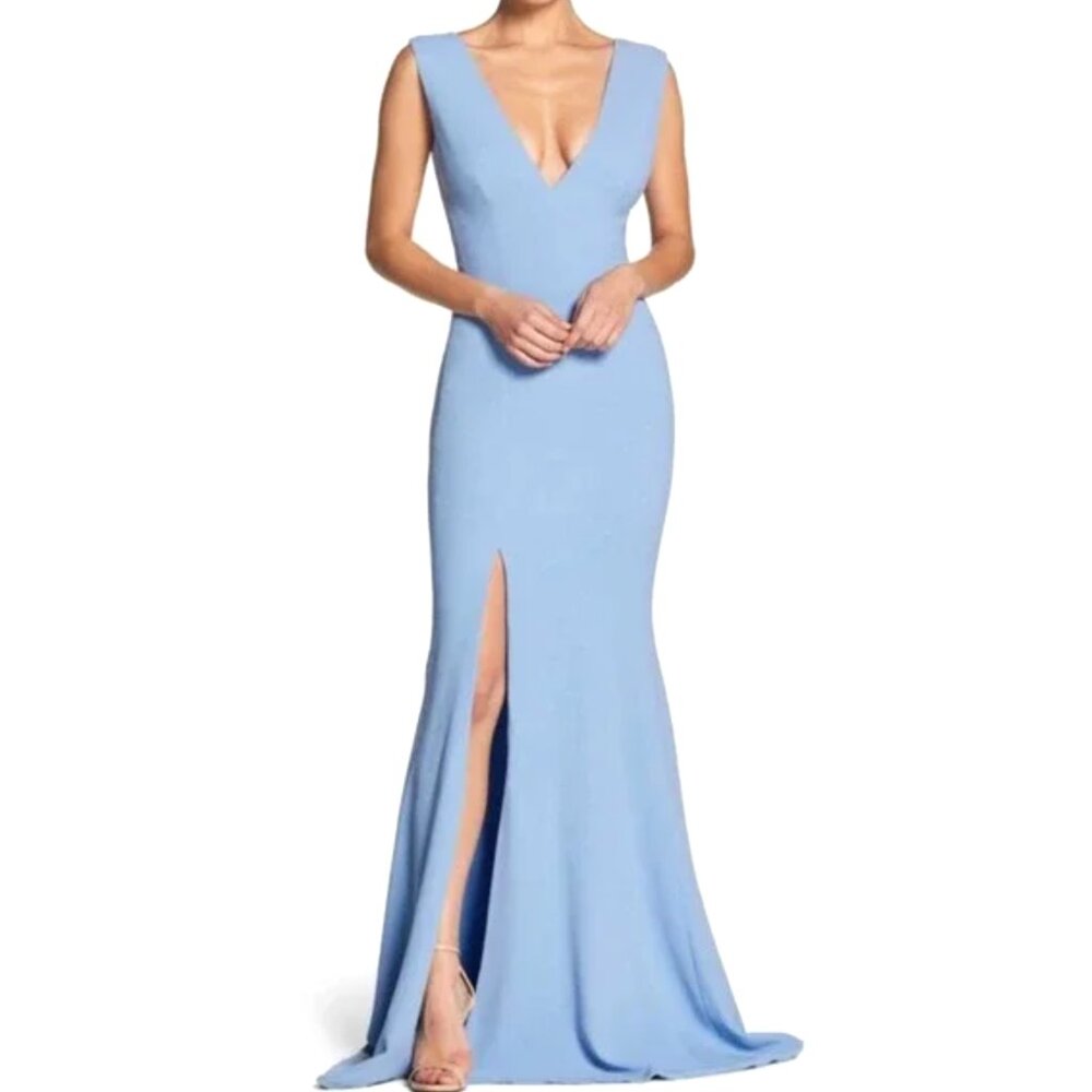 NWT Dress the Population Sandra Floor Length Gown with Plunging Neckline, size S